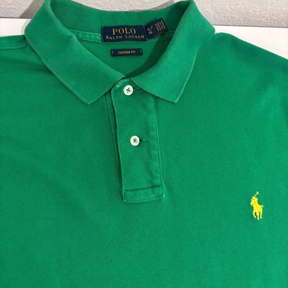 Polo Ralph Lauren Polo Shirt Mens XL Kelly Green Yellow Pony Logo Preppy School - Picture 3 of 9